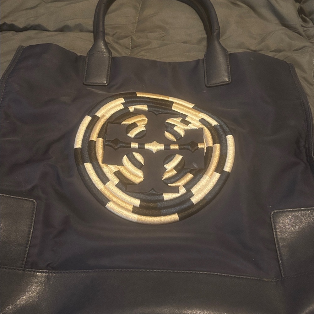 Tory Burch Black Fabric Bag with Cream Accents